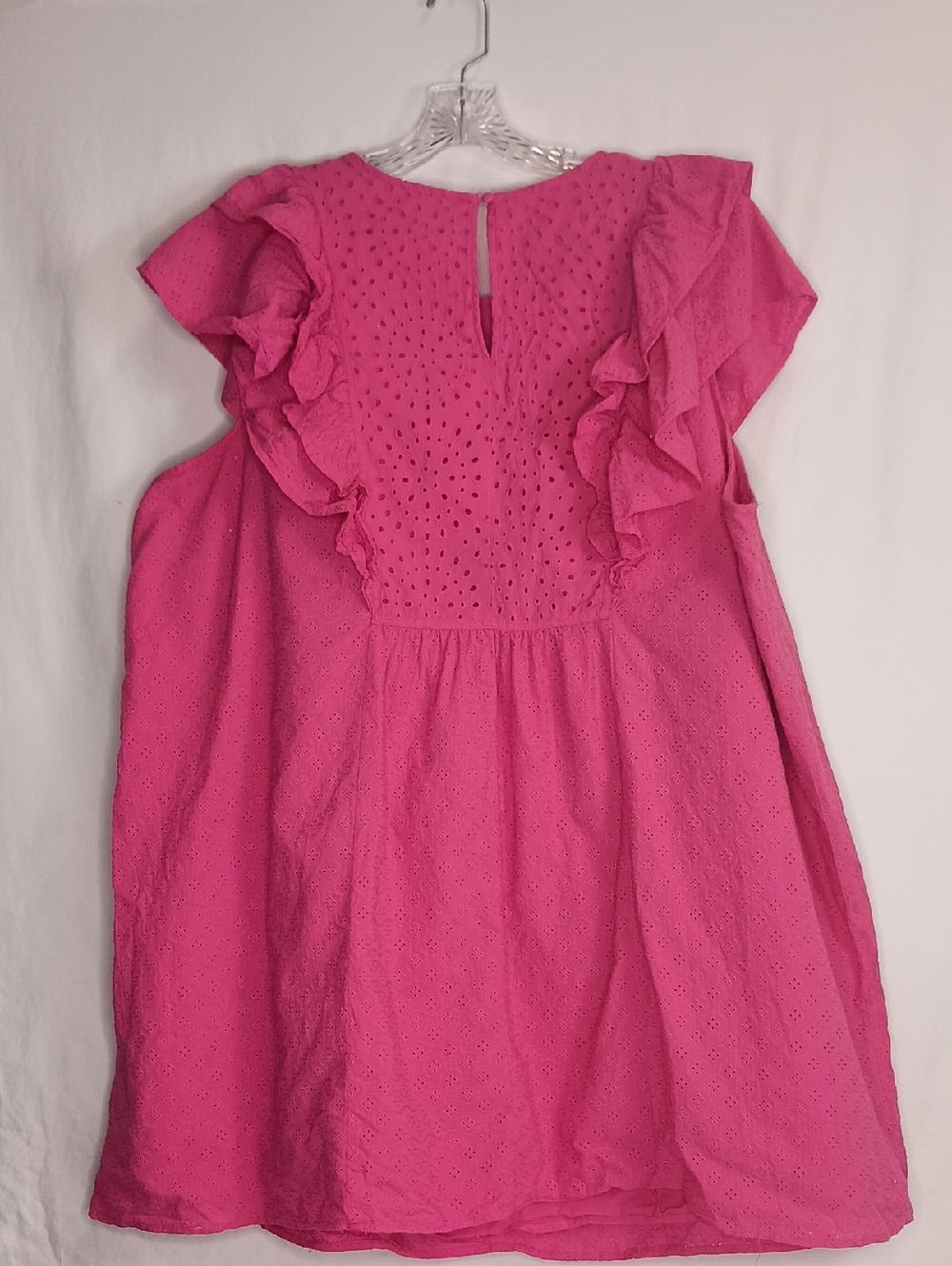Women's Plus Size 4X Eyelet Ruffle Sleeve Babydoll Dress Hot Pink Cottage - Picture 3 of 8